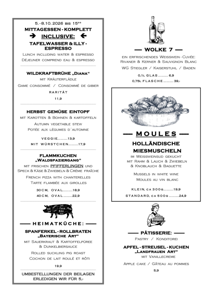 thumbnail of 5a. – 8.10.26 MK Wildkraftbrühe,Gemüse Eintopf,FK Pfifferlinge,Spanferkelrollbraten, WOLKE 7,MUSCHELN,Apfelkuchen